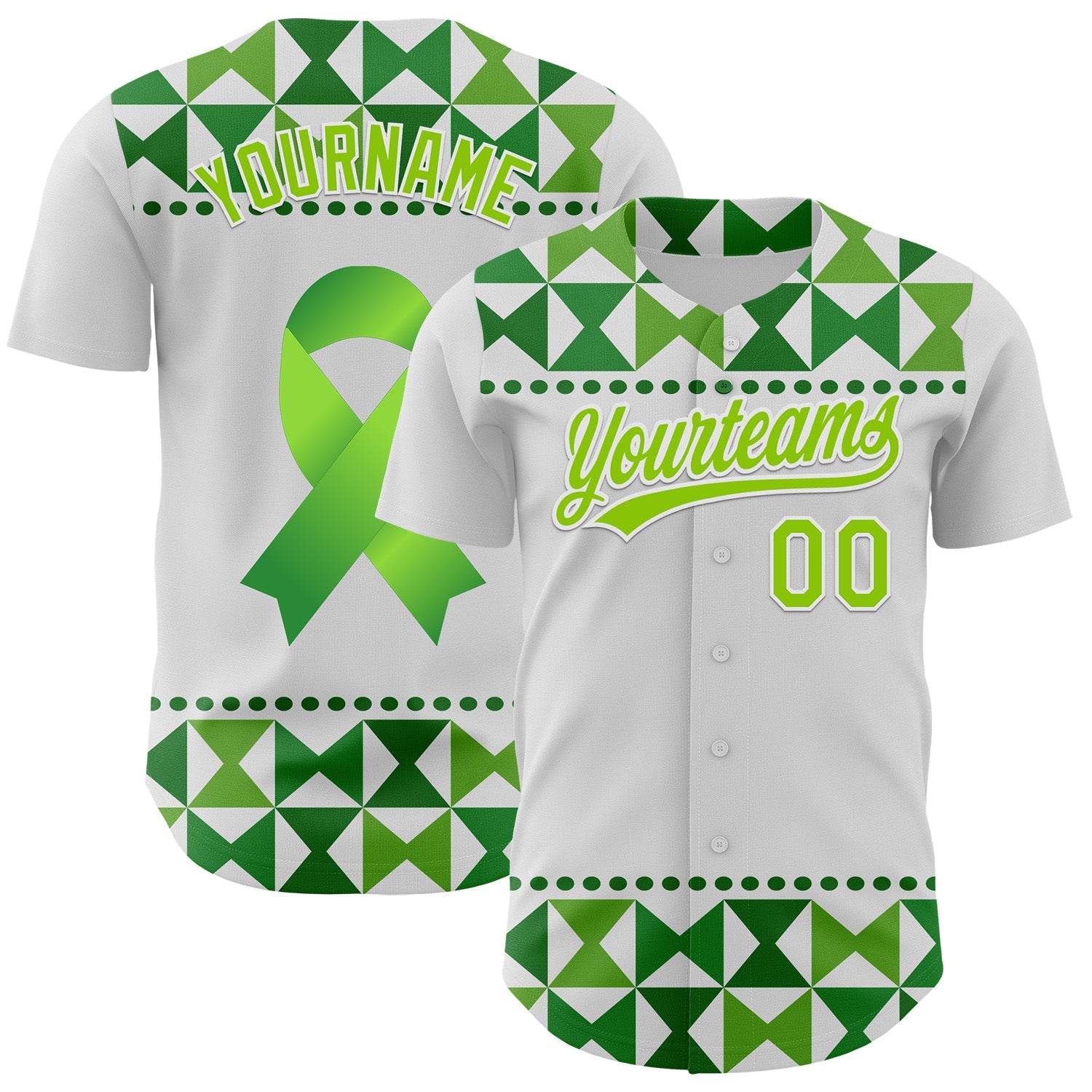Custom White Neon Green 3D Gallbladder And Bile Duct Cancer Ribbon Authentic Baseball Jersey - Sky-Custom