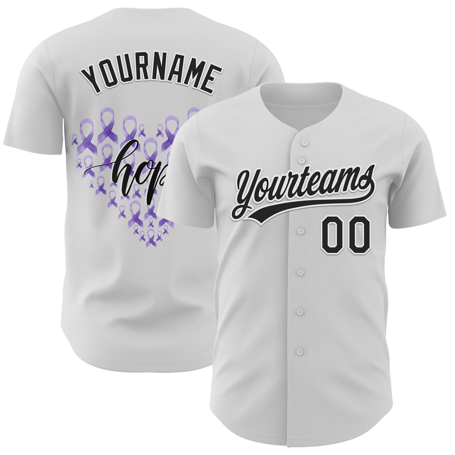 Custom White Black-Purple 3D Gastric Cancer Ribbon Authentic Baseball Jersey - Sky-Custom