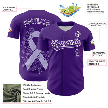 Custom Purple White 3D Gastric Cancer Ribbon Authentic Baseball Jersey - Sky-Custom