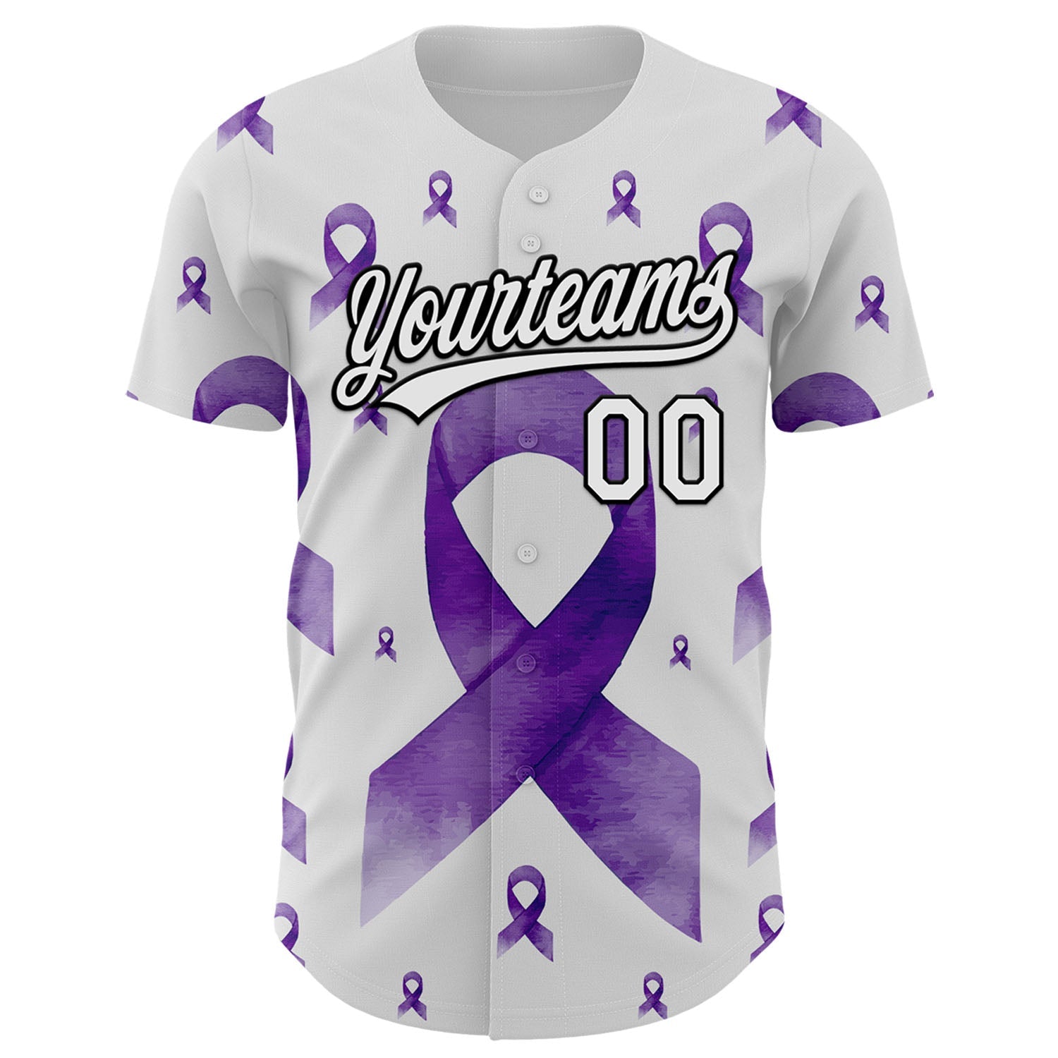 Custom White Purple-Black 3D Gynecological Cancer Ribbon Authentic Baseball Jersey - Sky-Custom