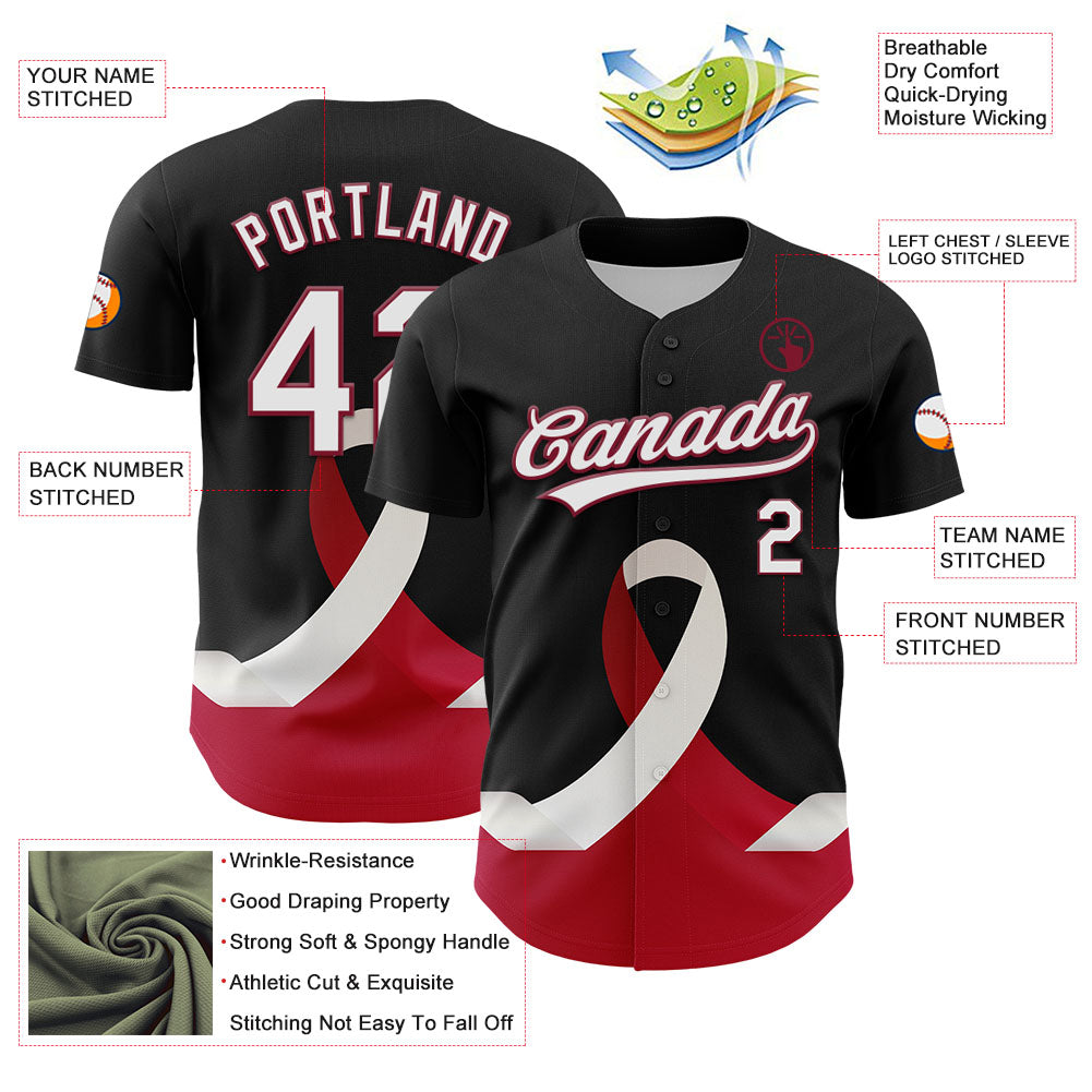 Custom Black White-Crimson 3D Head And Neck Cancer Ribbon Authentic Baseball Jersey - Sky-Custom