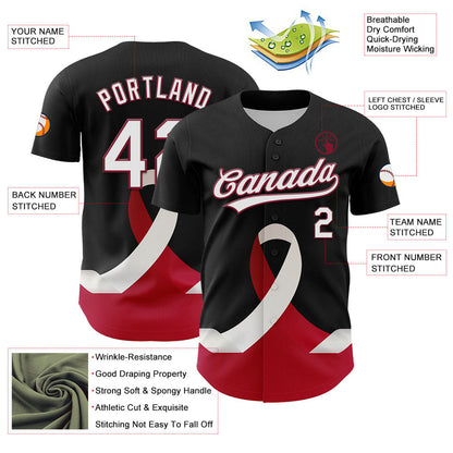 Custom Black White-Crimson 3D Head And Neck Cancer Ribbon Authentic Baseball Jersey - Sky-Custom