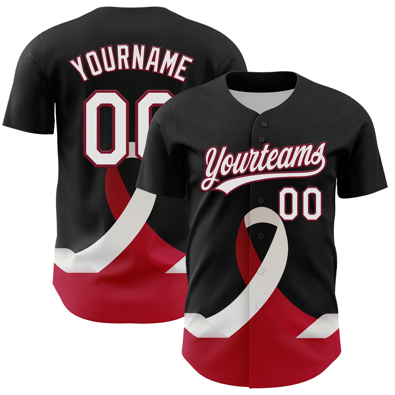 Custom Black White-Crimson 3D Head And Neck Cancer Ribbon Authentic Baseball Jersey - Sky-Custom