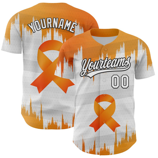Custom White Orange-Black 3D Kidney Cancer Ribbon Authentic Baseball Jersey - Sky-Custom
