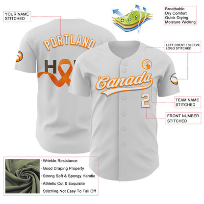 Custom White Bay Orange-Black 3D Kidney Cancer Ribbon Authentic Baseball Jersey - Sky-Custom