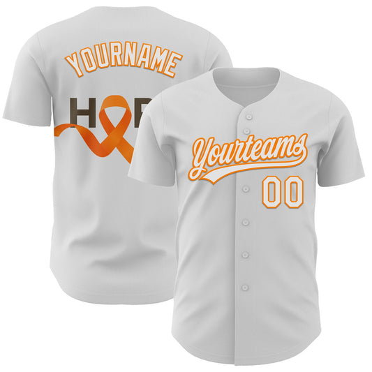Custom White Bay Orange-Black 3D Kidney Cancer Ribbon Authentic Baseball Jersey - Sky-Custom