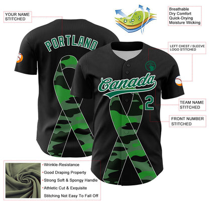 Custom Black Kelly Green-White 3D Liver Cancer Ribbon Authentic Baseball Jersey - Sky-Custom