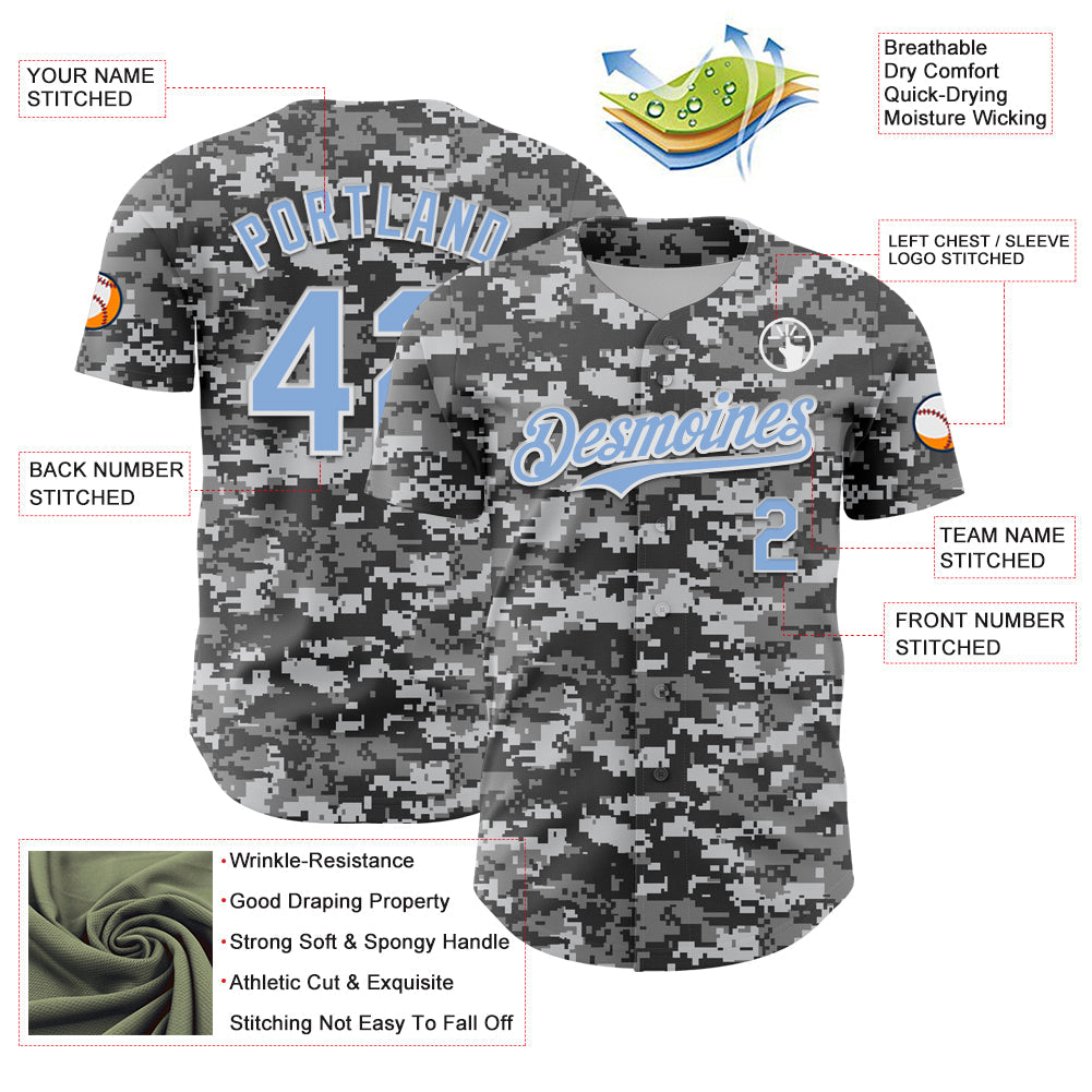 Custom Camo Light Blue-White 3D Authentic Salute To Service Baseball Jersey - Sky-Custom