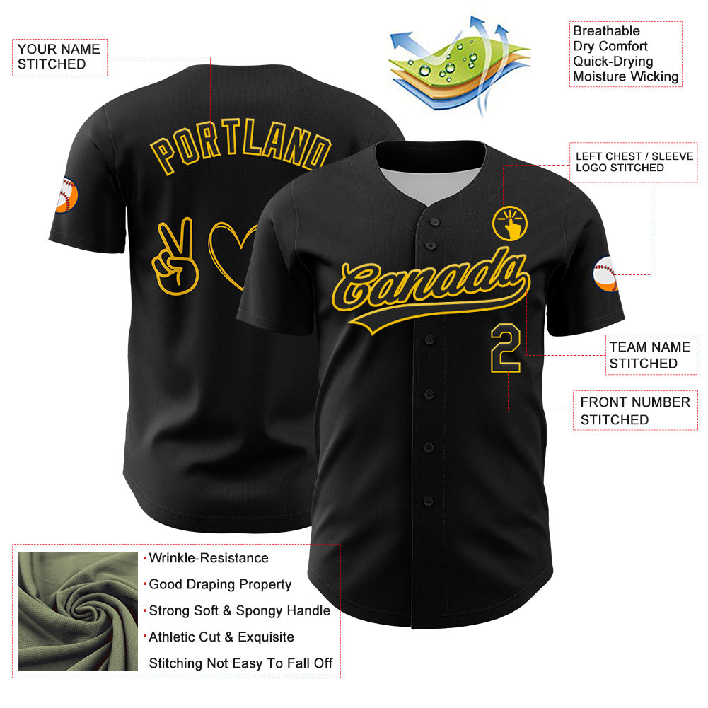 Custom Black Yellow 3D Childhood Cancer Gold Ribbon Authentic Baseball Jersey - Sky-Custom