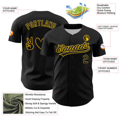 Custom Black Yellow 3D Childhood Cancer Gold Ribbon Authentic Baseball Jersey - Sky-Custom