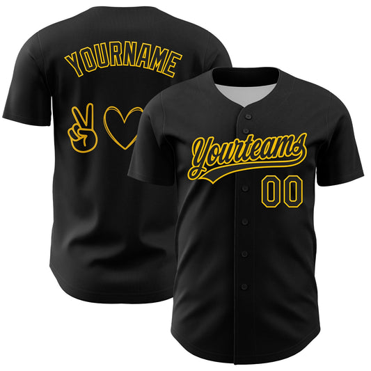 Custom Black Yellow 3D Childhood Cancer Gold Ribbon Authentic Baseball Jersey - Sky-Custom