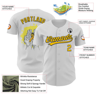 Custom White Yellow-Black 3D Childhood Cancer Gold Ribbon Authentic Baseball Jersey - Sky-Custom