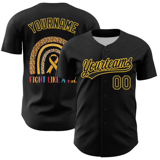 Custom Black Yellow 3D Childhood Cancer Gold Ribbon Authentic Baseball Jersey - Sky-Custom