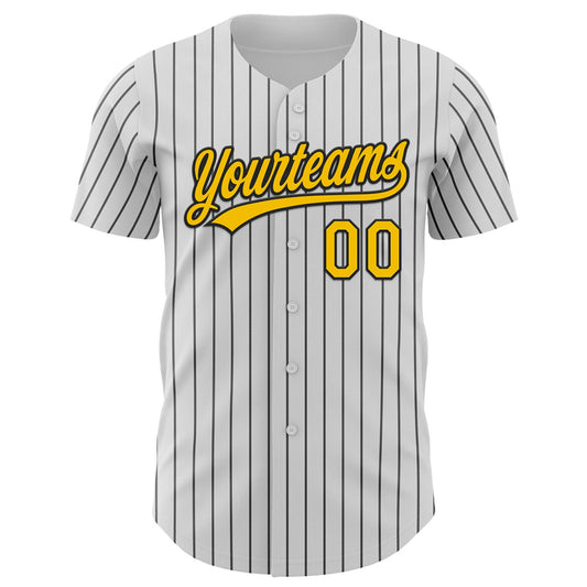 Custom White Black Pinstripe Yellow 3D Childhood Cancer Gold Ribbon Authentic Baseball Jersey - Sky-Custom