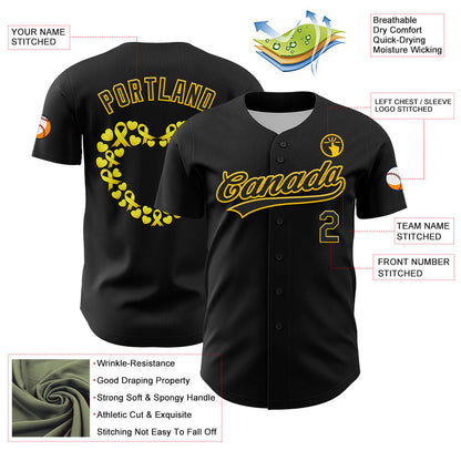 Custom Black Yellow 3D Childhood Cancer Gold Ribbon Authentic Baseball Jersey - Sky-Custom