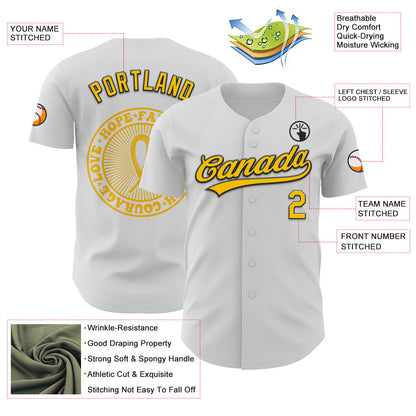 Custom White Yellow-Black 3D Childhood Cancer Gold Ribbon Authentic Baseball Jersey - Sky-Custom