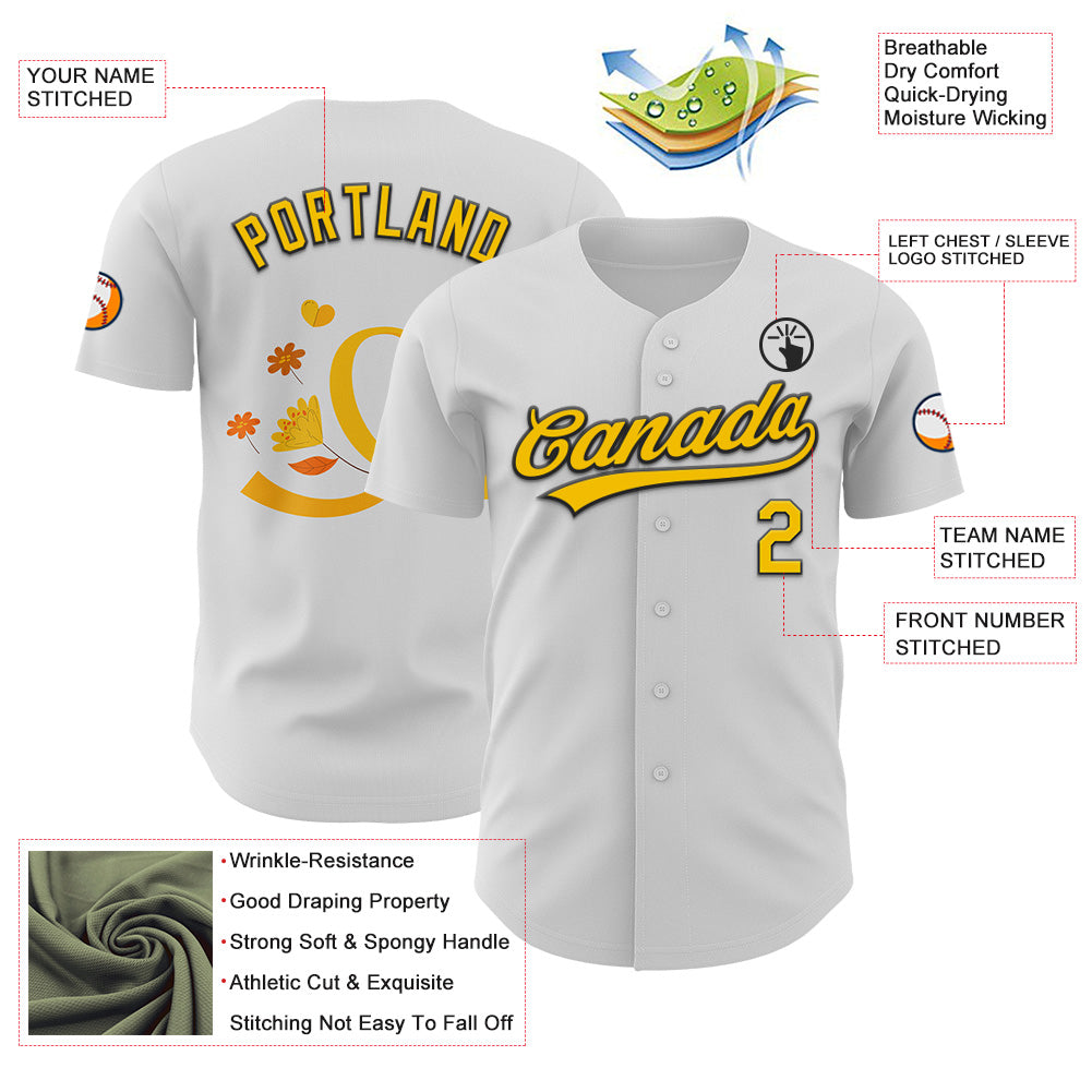 Custom White Yellow-Black 3D Childhood Cancer Gold Ribbon Authentic Baseball Jersey - Sky-Custom
