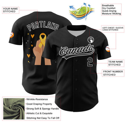 Custom Black Yellow-White 3D Childhood Cancer Gold Ribbon Authentic Baseball Jersey - Sky-Custom