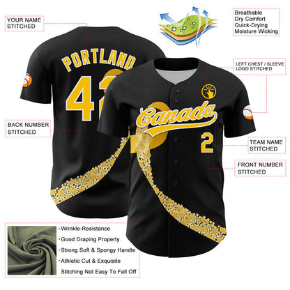 Custom Black Yellow-White 3D Childhood Cancer Gold Ribbon Authentic Baseball Jersey - Sky-Custom