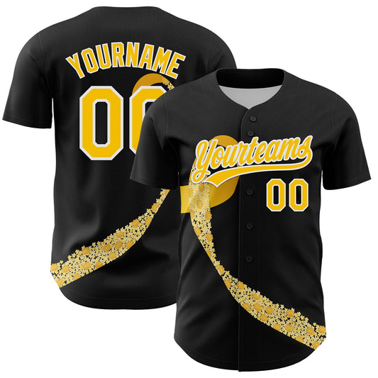 Custom Black Yellow-White 3D Childhood Cancer Gold Ribbon Authentic Baseball Jersey - Sky-Custom