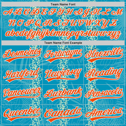 Custom Sky Blue Orange-White 3D Tropical Hawaii Jungle Leaves And Flower Authentic Baseball Jersey - Sky-Custom