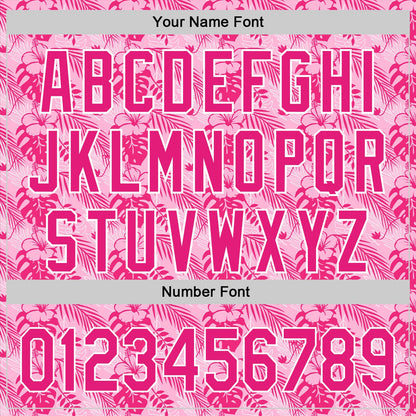 Custom Hot Pink White 3D Tropical Hawaii Jungle Leaves And Flower Authentic Baseball Jersey - Sky-Custom