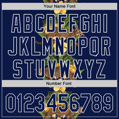 Custom Navy White 3D Tropical Hawaii Jungle Plant And Leopard Authentic Baseball Jersey - Sky-Custom