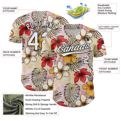 Custom White Black 3D Tropical Hawaii Jungle Leaves And Flower Authentic Baseball Jersey - Sky-Custom