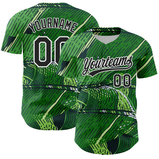 Custom Green Black-White 3D Tropical Hawaii Jungle Leaves Authentic Baseball Jersey - Sky-Custom