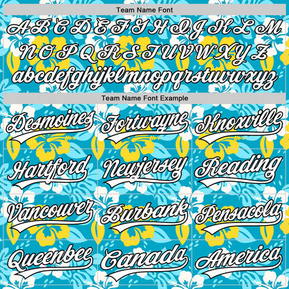 Custom Lakes Blue White-Black 3D Tropical Hawaii Jungle Leaves And Flower Authentic Baseball Jersey - Sky-Custom