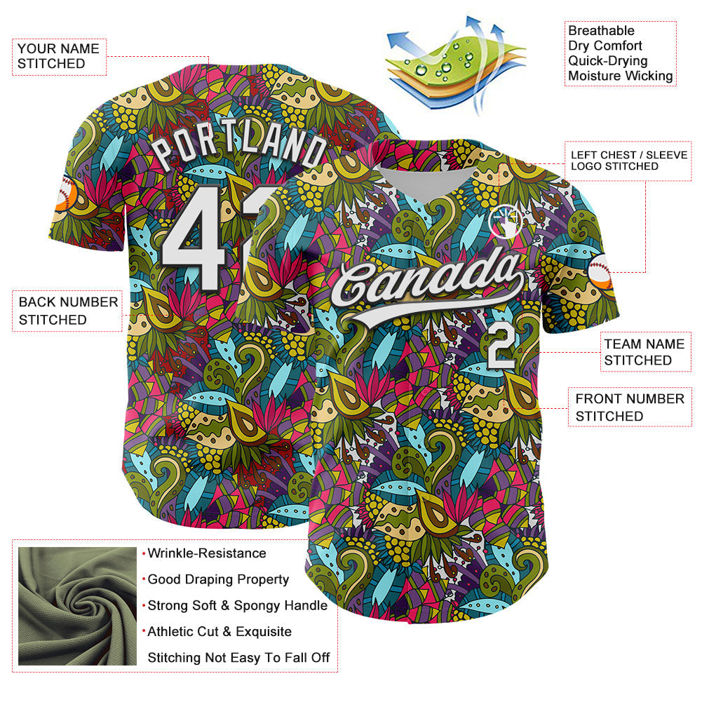 Custom White Black 3D Tropical Hawaii Jungle Plant Authentic Baseball Jersey - Sky-Custom