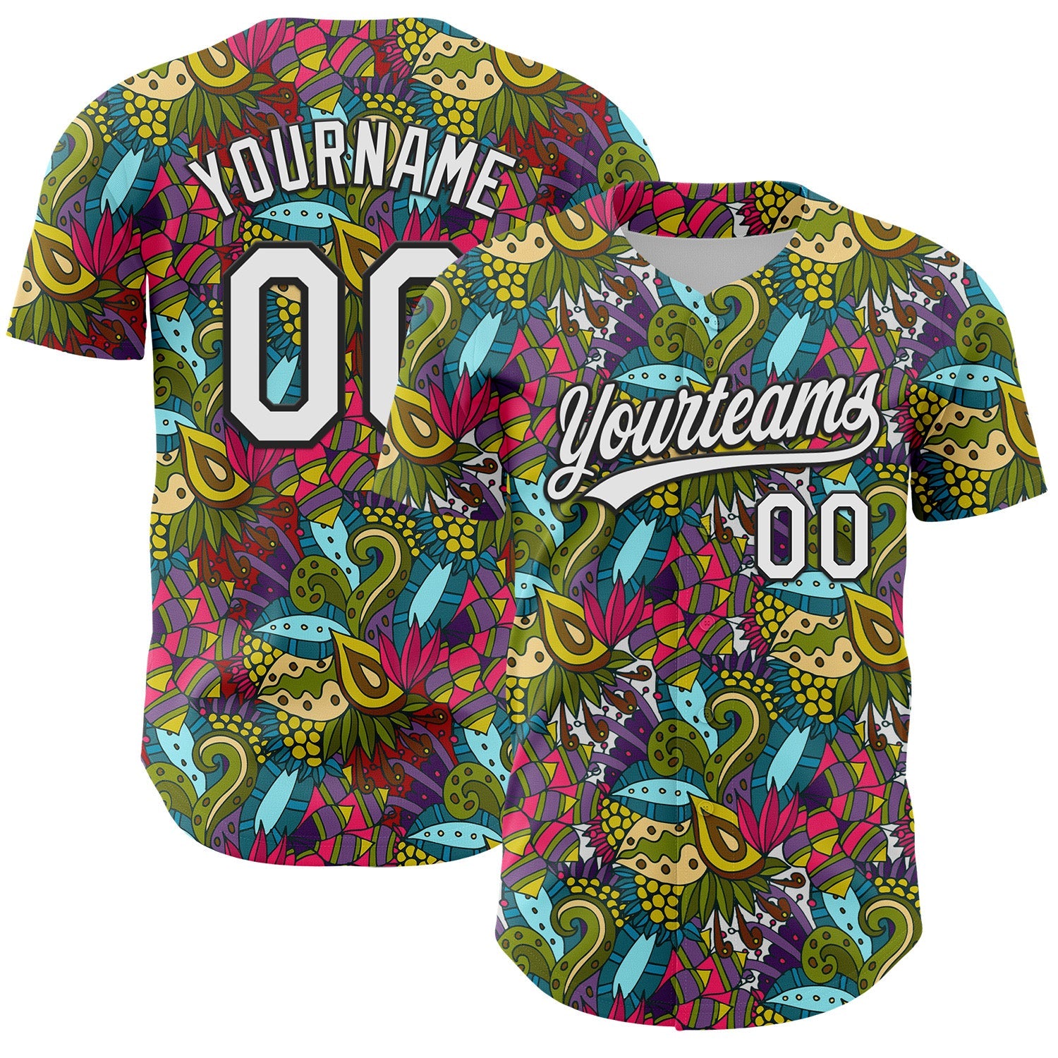 Custom White Black 3D Tropical Hawaii Jungle Plant Authentic Baseball Jersey - Sky-Custom