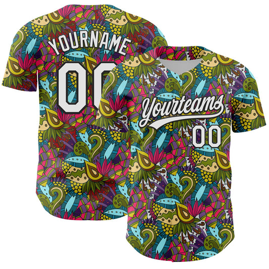 Custom White Black 3D Tropical Hawaii Jungle Plant Authentic Baseball Jersey - Sky-Custom