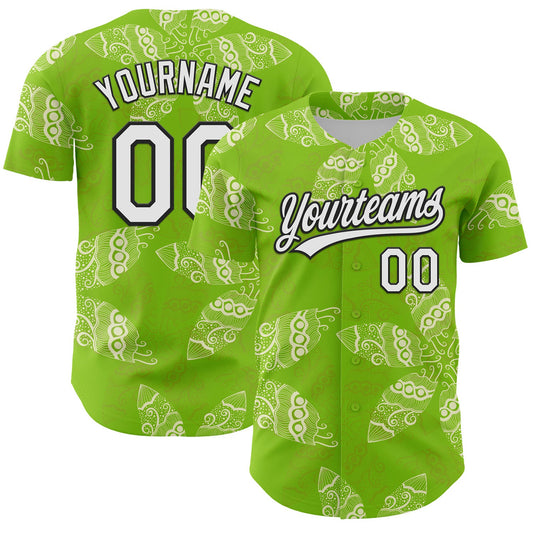 Custom Neon Green White-Black 3D Tropical Hawaii Jungle Plant Authentic Baseball Jersey - Sky-Custom