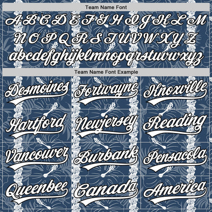Custom Navy White-Black 3D Tropical Hawaii Jungle Leaves And Flower Authentic Baseball Jersey - Sky-Custom