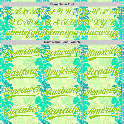 Custom Pea Green Neon Green-White 3D Tropical Hawaii Jungle Leaves Authentic Baseball Jersey - Sky-Custom