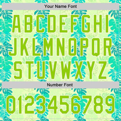 Custom Pea Green Neon Green-White 3D Tropical Hawaii Jungle Leaves Authentic Baseball Jersey - Sky-Custom