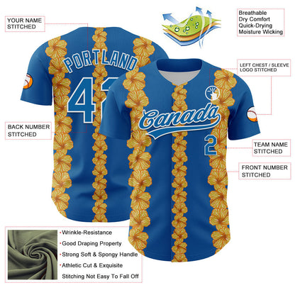 Custom Blue White 3D Tropical Hawaii Flower Authentic Baseball Jersey - Sky-Custom