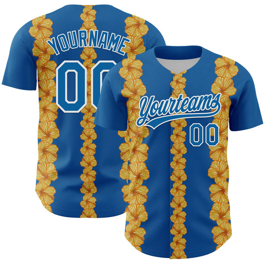 Custom Blue White 3D Tropical Hawaii Flower Authentic Baseball Jersey - Sky-Custom