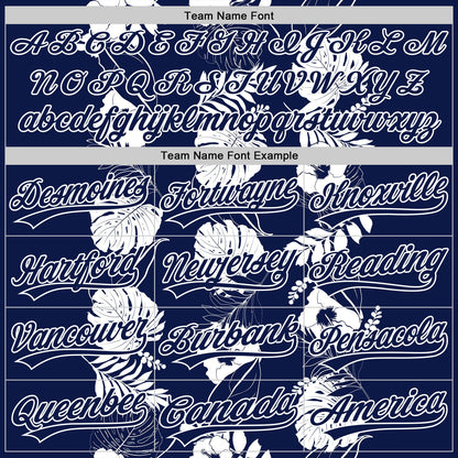 Custom Navy White 3D Tropical Hawaii Leaves And Flower Authentic Baseball Jersey - Sky-Custom