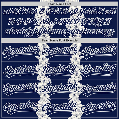 Custom Navy White 3D Tropical Hawaii Leaves And Flower Authentic Baseball Jersey - Sky-Custom