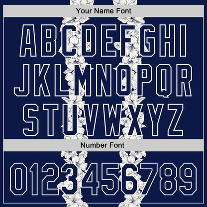 Custom Navy White 3D Tropical Hawaii Leaves And Flower Authentic Baseball Jersey - Sky-Custom