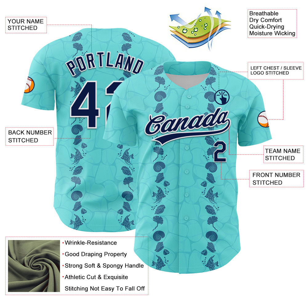 Custom Ice Blue Navy-White 3D Tropical Hawaii Style Authentic Baseball Jersey - Sky-Custom