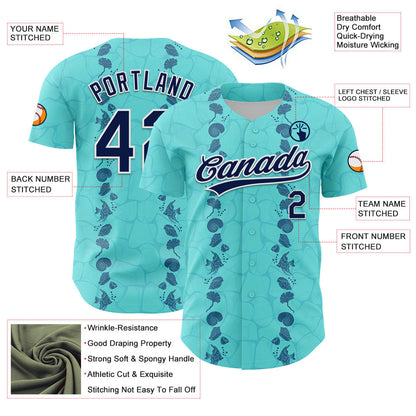 Custom Ice Blue Navy-White 3D Tropical Hawaii Style Authentic Baseball Jersey - Sky-Custom