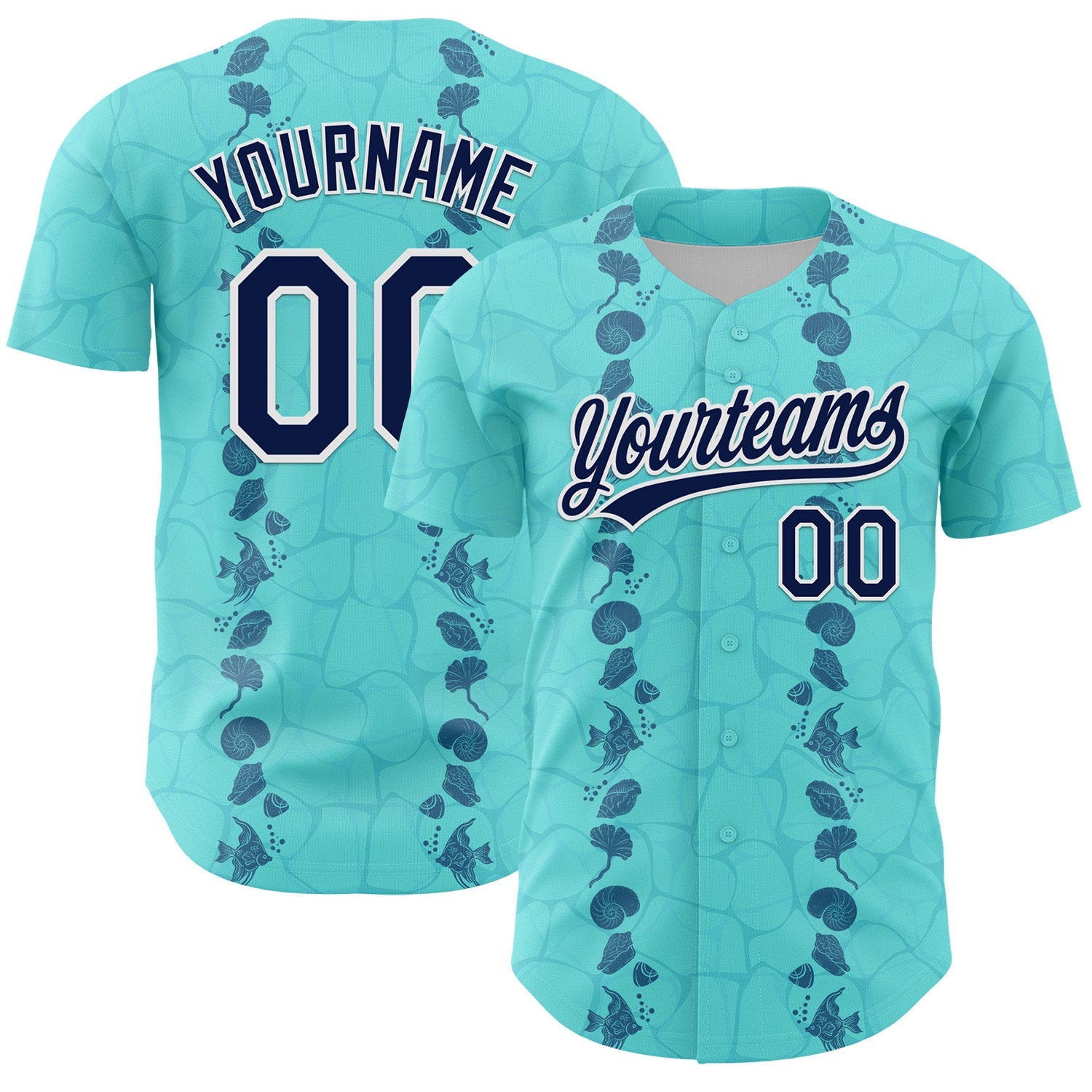 Custom Ice Blue Navy-White 3D Tropical Hawaii Style Authentic Baseball Jersey - Sky-Custom