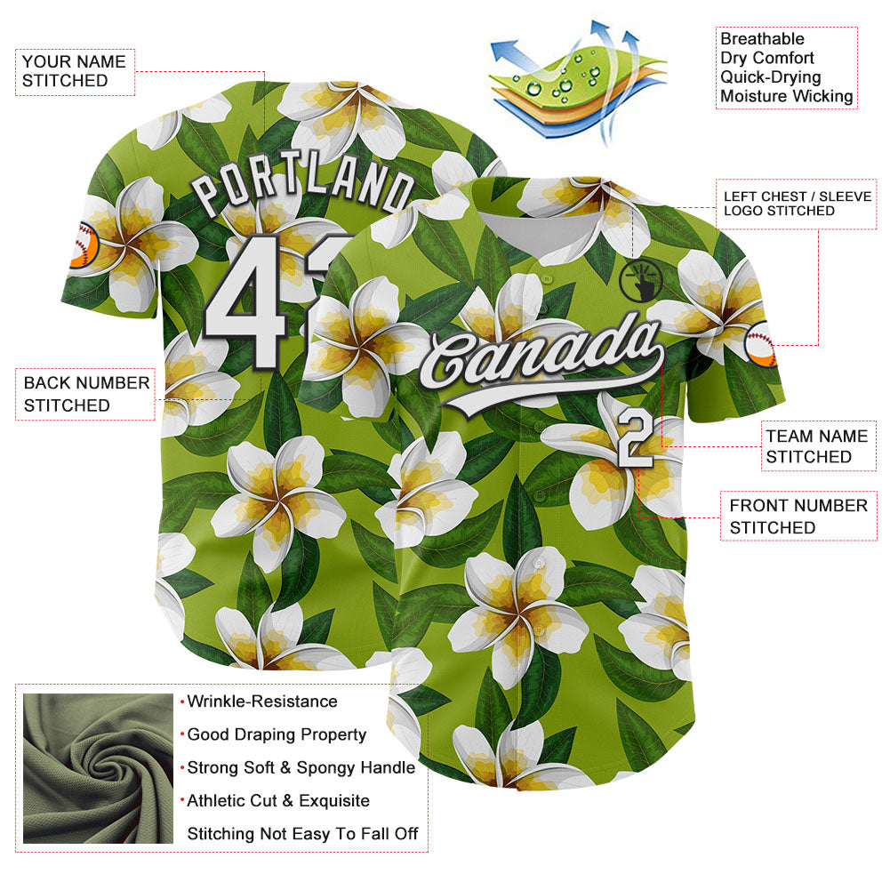 Custom Green White-Black 3D Tropical Hawaii Jungle Leaves And Flower Authentic Baseball Jersey - Sky-Custom