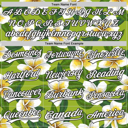 Custom Green White-Black 3D Tropical Hawaii Jungle Leaves And Flower Authentic Baseball Jersey - Sky-Custom