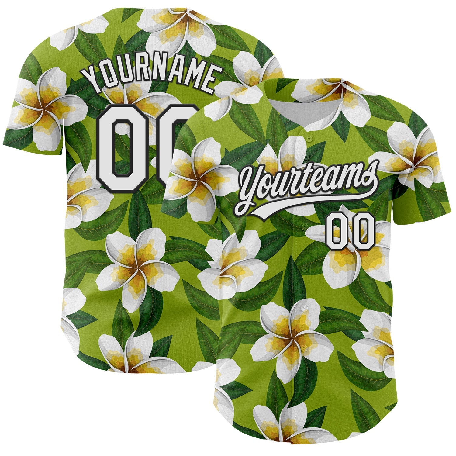 Custom Green White-Black 3D Tropical Hawaii Jungle Leaves And Flower Authentic Baseball Jersey - Sky-Custom