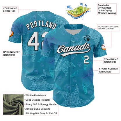 Custom Panther Blue White-Black 3D Tropical Hawaii Jungle Leaves Authentic Baseball Jersey - Sky-Custom