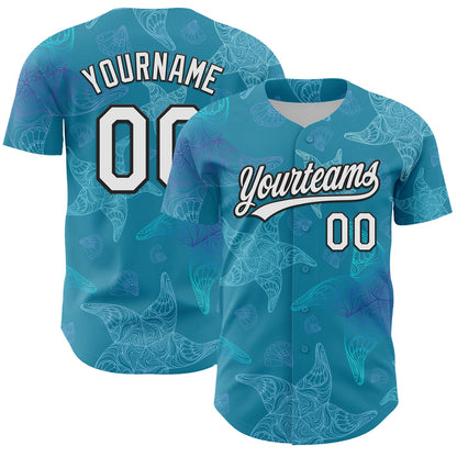 Custom Panther Blue White-Black 3D Tropical Hawaii Jungle Leaves Authentic Baseball Jersey - Sky-Custom